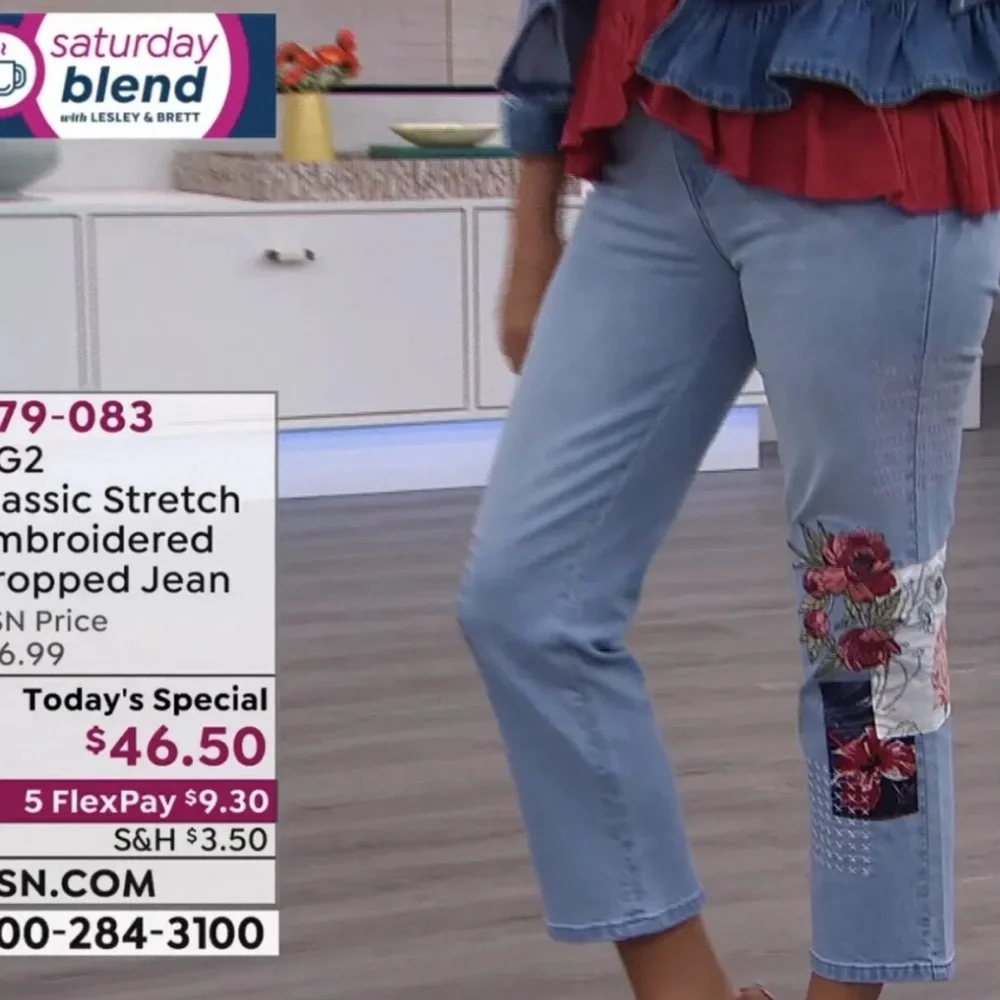 Diane Gilman Cropped Embroidered Jeans Women’s Size 10 Stretch Light Wash DG2 - Picture 15 of 17
